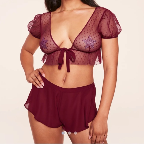 Red🥀Crop Top & Shorts lingerie Set - Picture 1 of 7